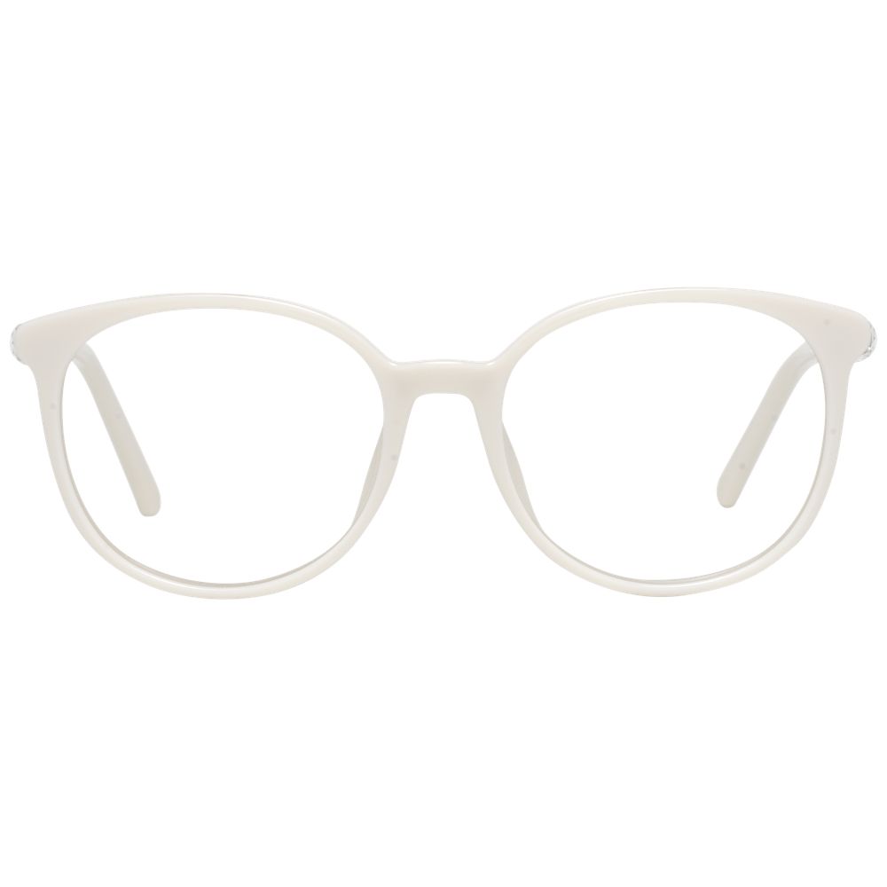 Swarovski white plastic eyeglass frames with clear lenses, stylish and lightweight design for everyday wear.