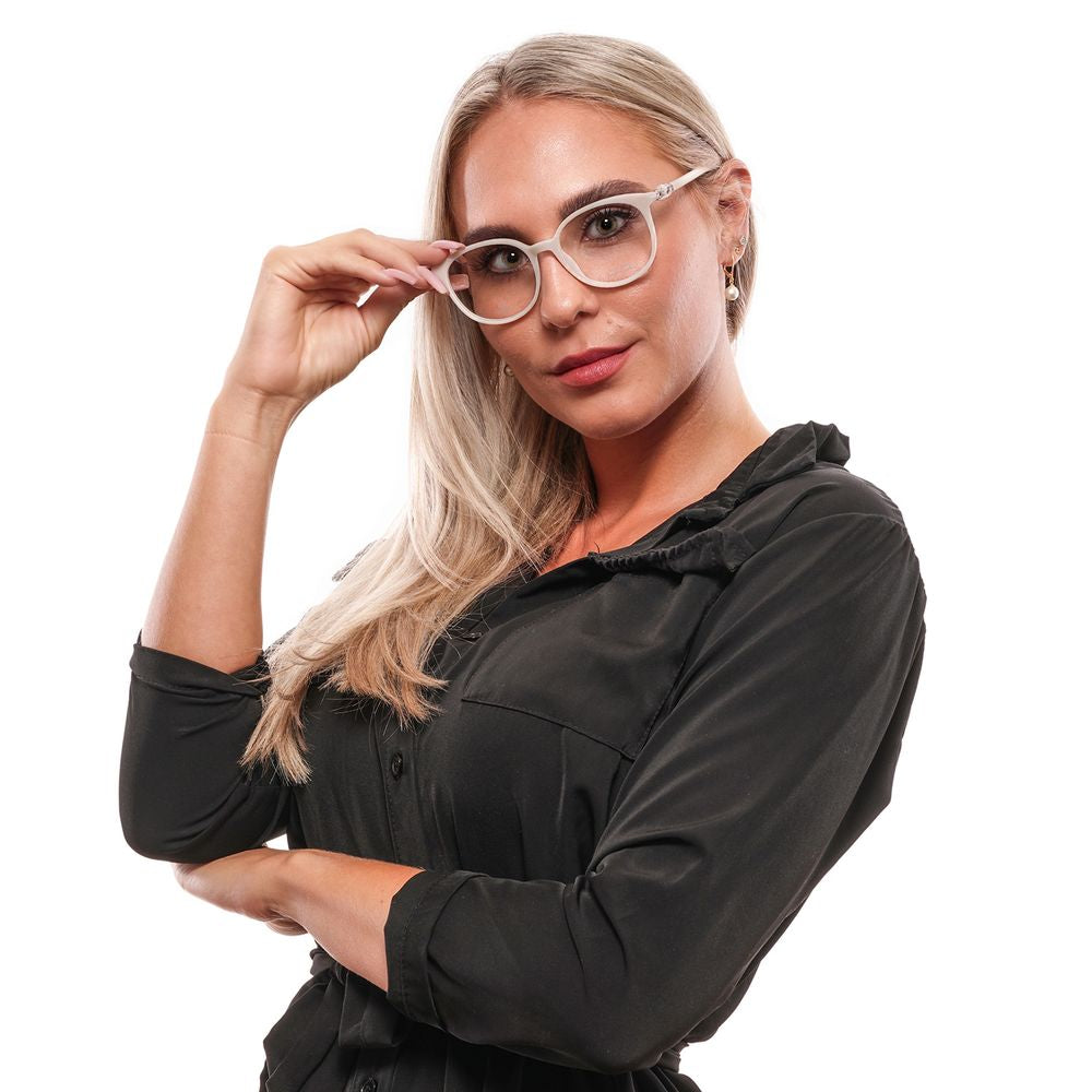Swarovski white plastic glasses frames with sleek design and clear lenses, showcasing modern eyewear style.