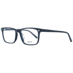 Bally black plastic eyeglass frames with a sleek, modern design, featuring smooth temples and clear lenses.