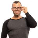 Bally black plastic eyeglass frames with a sleek, modern design and clear lenses, showcasing stylish eyewear for everyday wear.