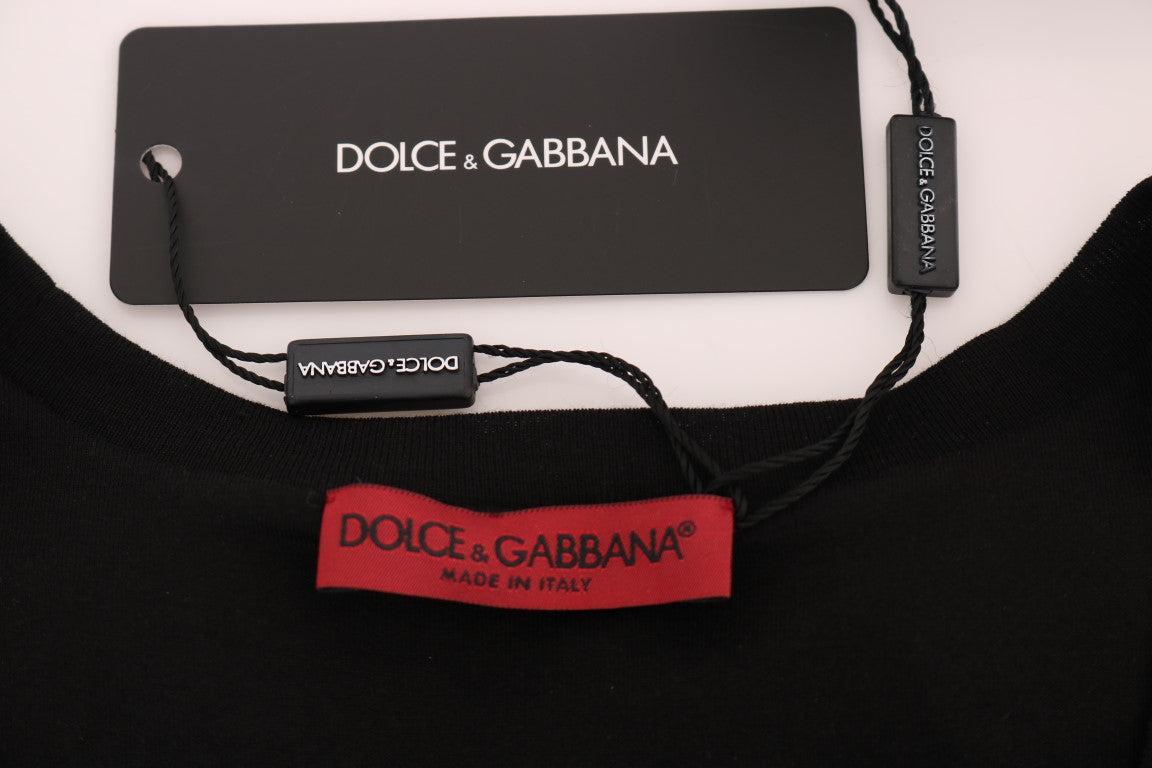 Dolce & Gabbana Black Cotton Floral Crystal Tank Top Dolce & Gabbana