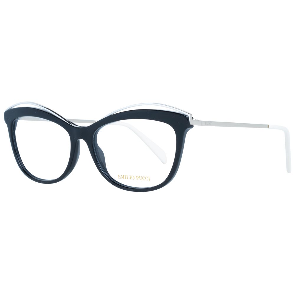 Emilio Pucci black metal and plastic glasses frames with rounded lenses and sleek design.