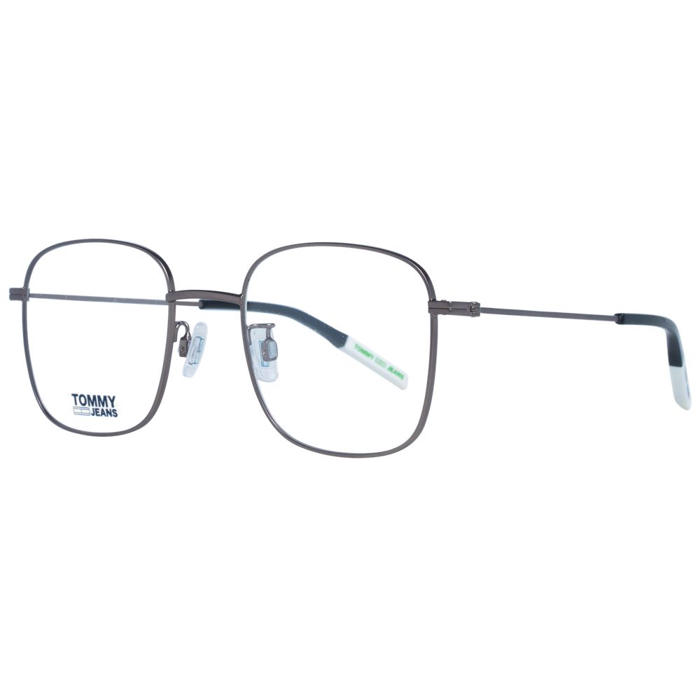 Tommy Hilfiger gray metal and plastic glasses frames with rounded design and adjustable nose pads, stylish eyewear for men and women.
