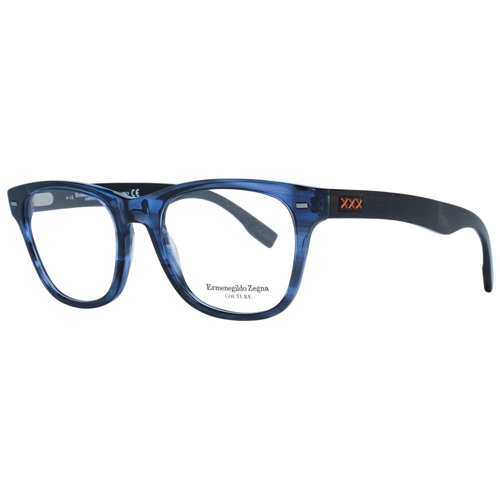 Ermenegildo Zegna blue plastic eyeglass frames with sleek design and transparent temples, stylish and lightweight eyewear for men.