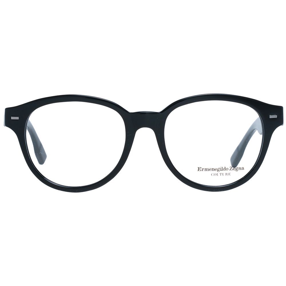Ermenegildo Zegna black plastic glasses frames with sleek, modern design and clear lenses, showcasing high-quality eyewear style.