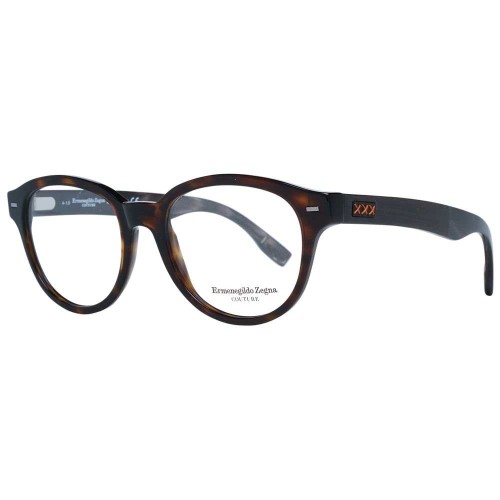 Ermenegildo Zegna brown plastic glasses frames with sleek, modern design and subtle branding for stylish eyewear.