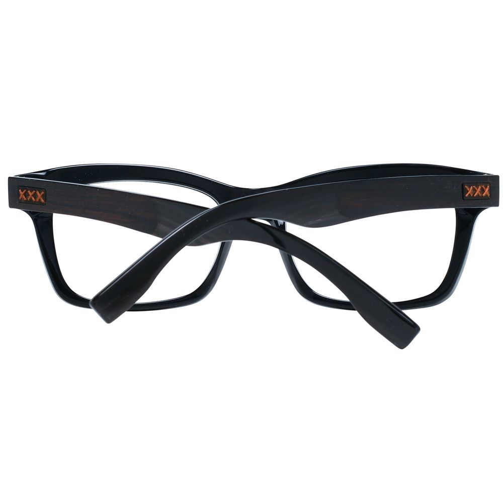 Ermenegildo Zegna black plastic eyeglass frames with sleek, modern design and clear lenses for stylish eyewear.