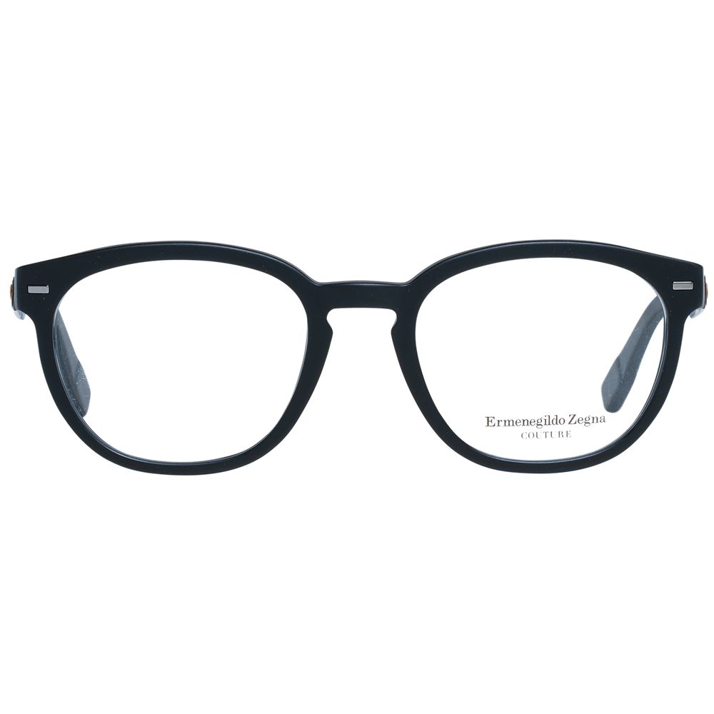Ermenegildo Zegna black plastic eyeglass frames, stylish and lightweight for a modern look.