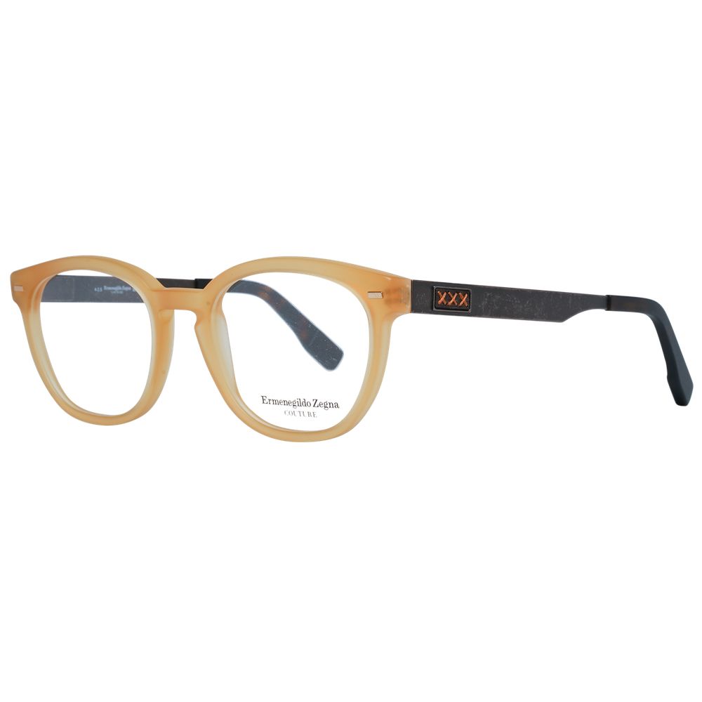 Ermenegildo Zegna orange metal and plastic eyeglass frames with round lenses and sleek modern design.