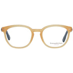 Ermenegildo Zegna orange metal and plastic glasses frames with modern design and clear lenses on a plain background.