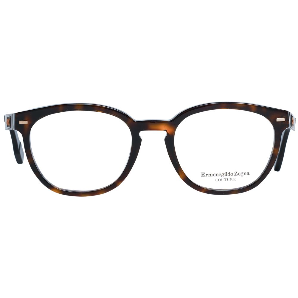 Ermenegildo Zegna brown plastic eyeglass frames with sleek design and rounded lenses, stylish and lightweight for everyday wear.