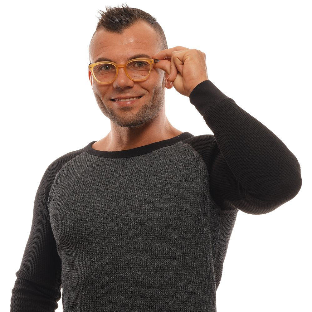 Ermenegildo Zegna orange metal and plastic eyeglass frames with sleek design and modern style.