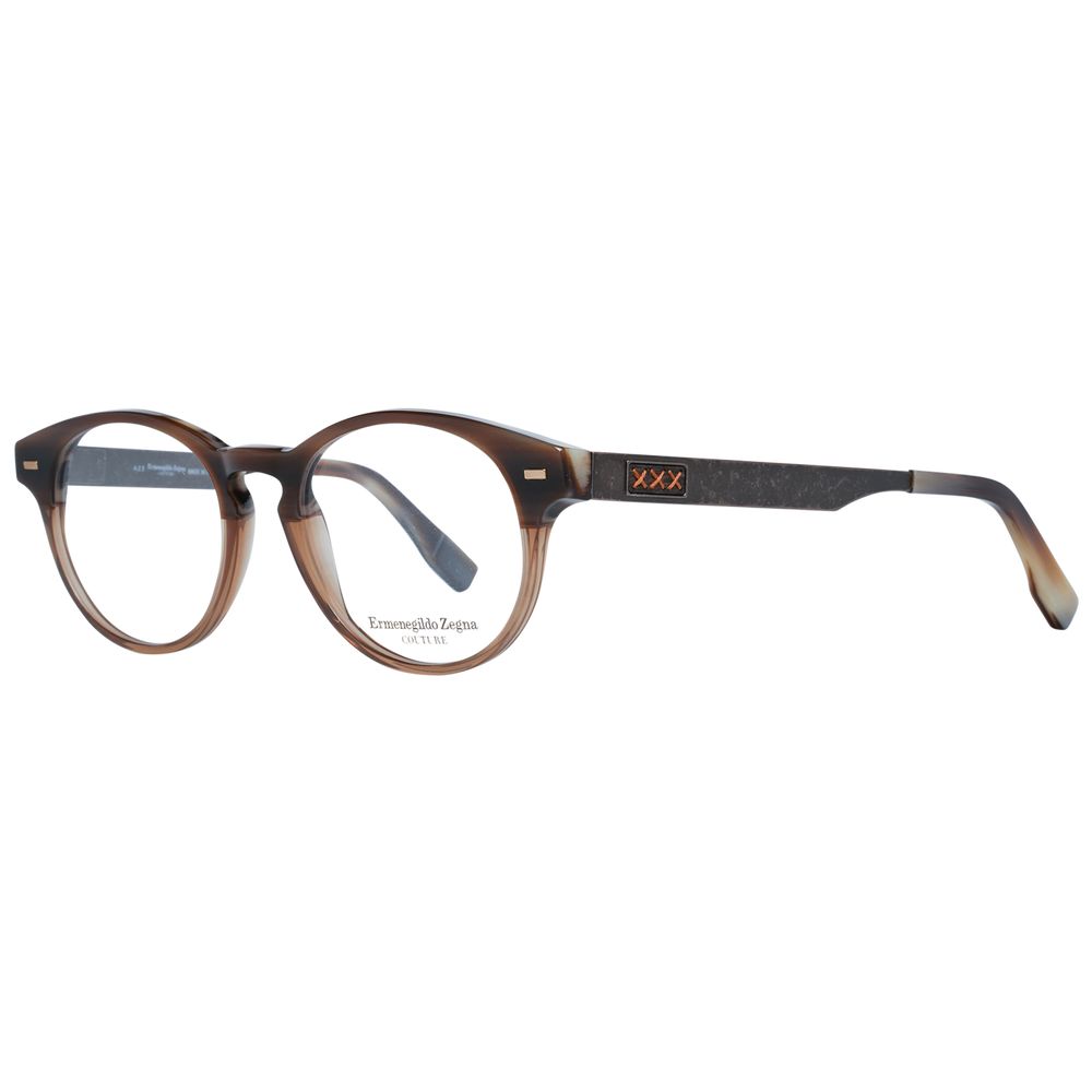 Ermenegildo Zegna brown plastic eyeglass frames with a sleek design and rounded edges, perfect for stylish eyewear.
