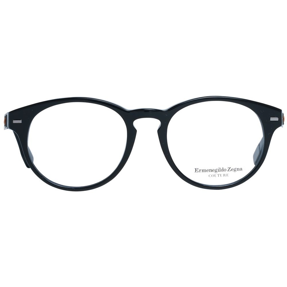Ermenegildo Zegna black plastic glasses frames with sleek, modern design and clear lenses, stylish eyewear for everyday wear.
