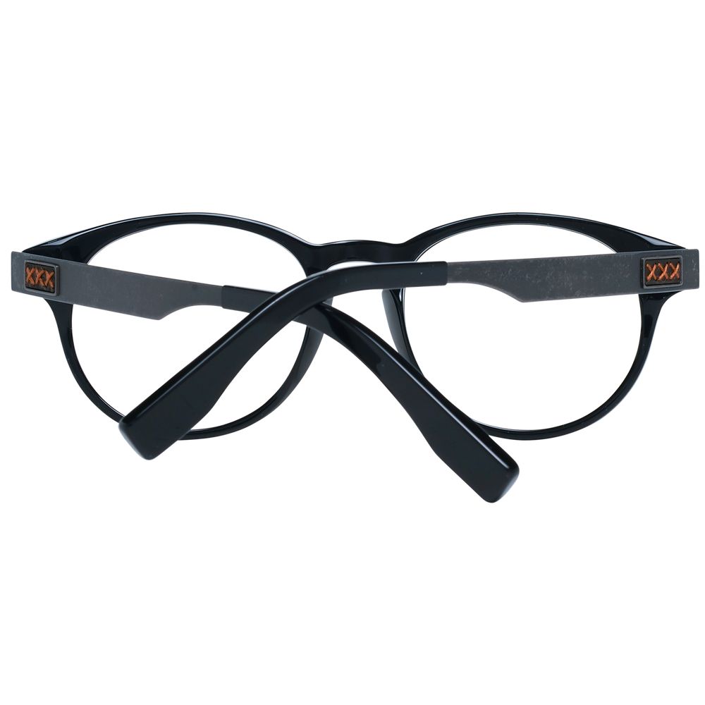 Ermenegildo Zegna black plastic eyeglass frames with a sleek, modern design and clear lenses for stylish vision correction.