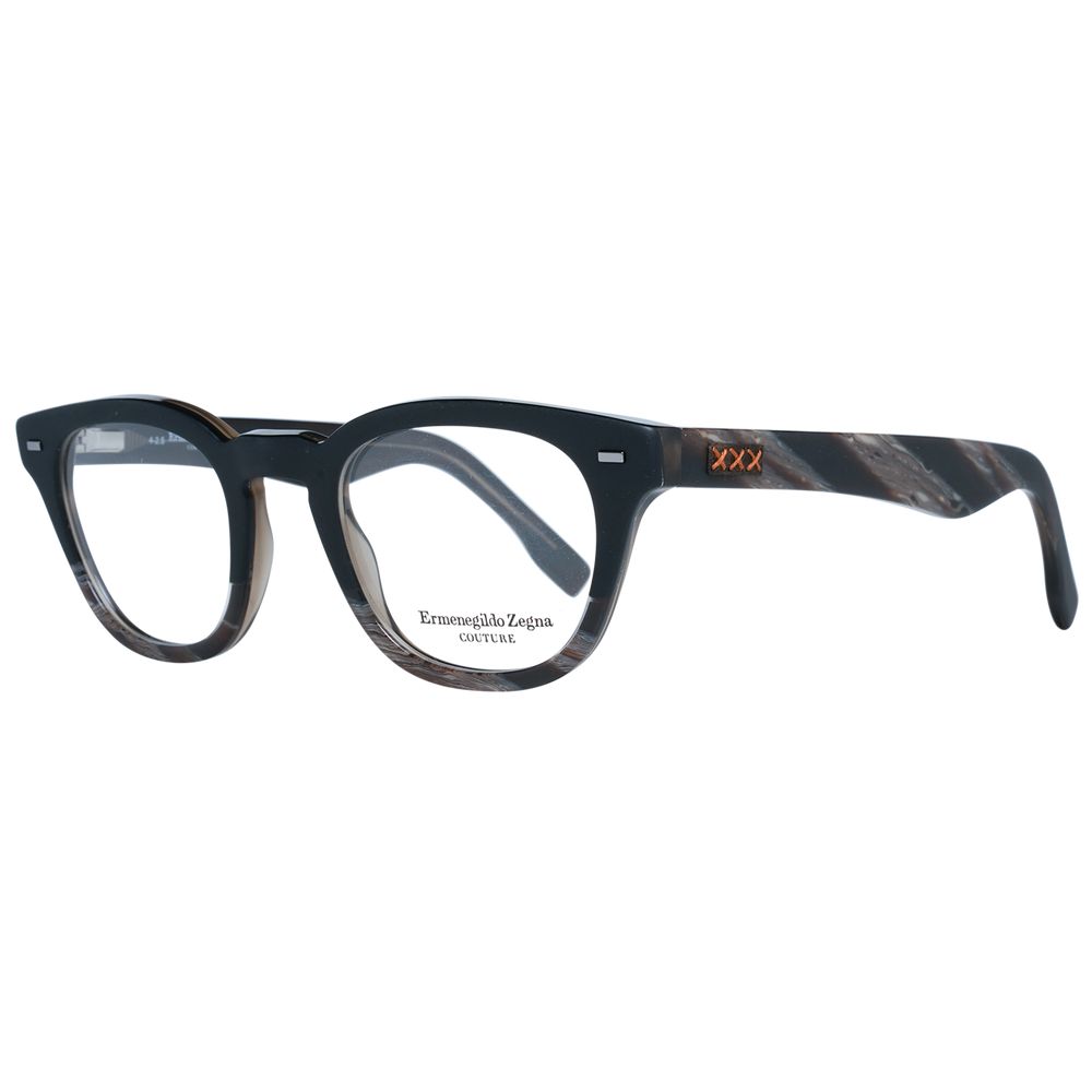 Ermenegildo Zegna black plastic glasses frames with sleek, modern design and clear lenses, stylish eyewear for everyday wear.