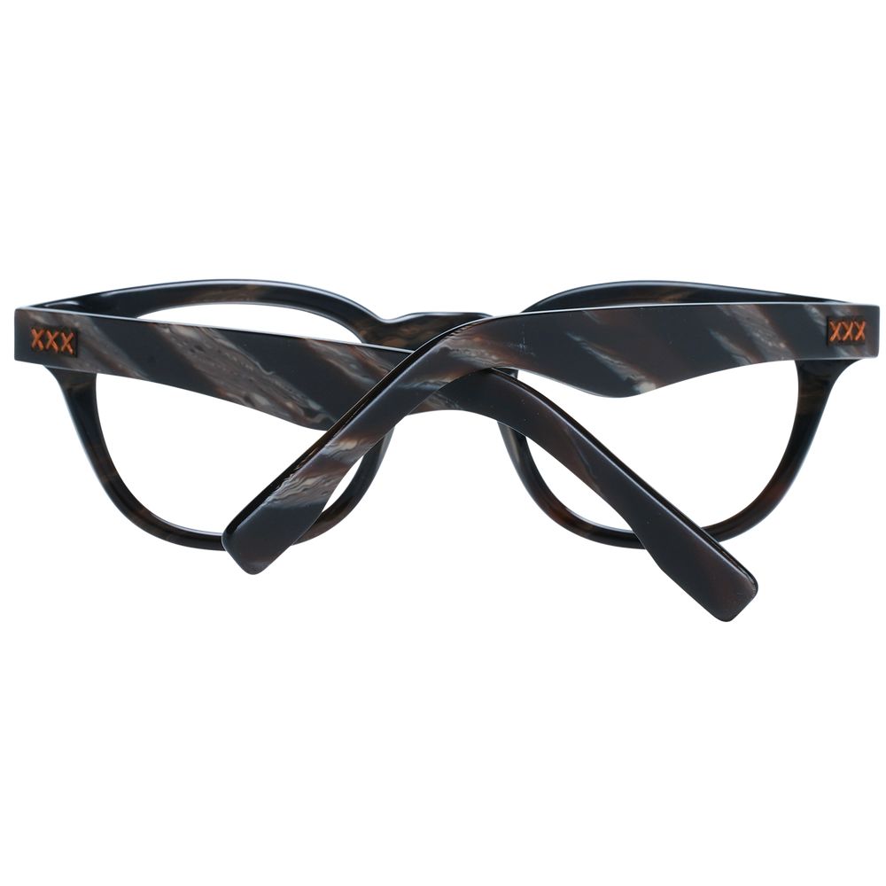 Ermenegildo Zegna black plastic glasses frames with sleek design and subtle branding, suitable for stylish eyewear.