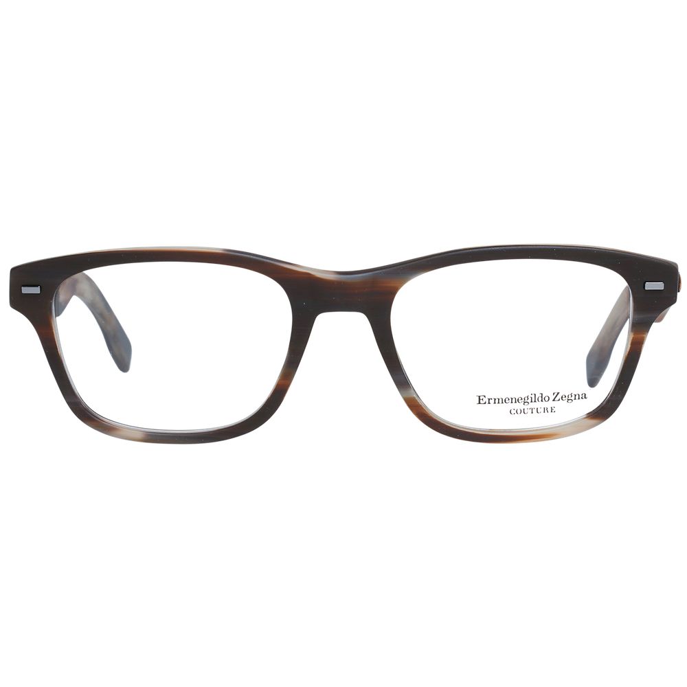 Ermenegildo Zegna brown plastic eyeglass frames with a sleek, modern design, featuring lightweight construction and stylish detailing.