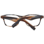 Ermenegildo Zegna brown plastic eyeglass frames with a sleek, modern design and rounded edges on a plain background.