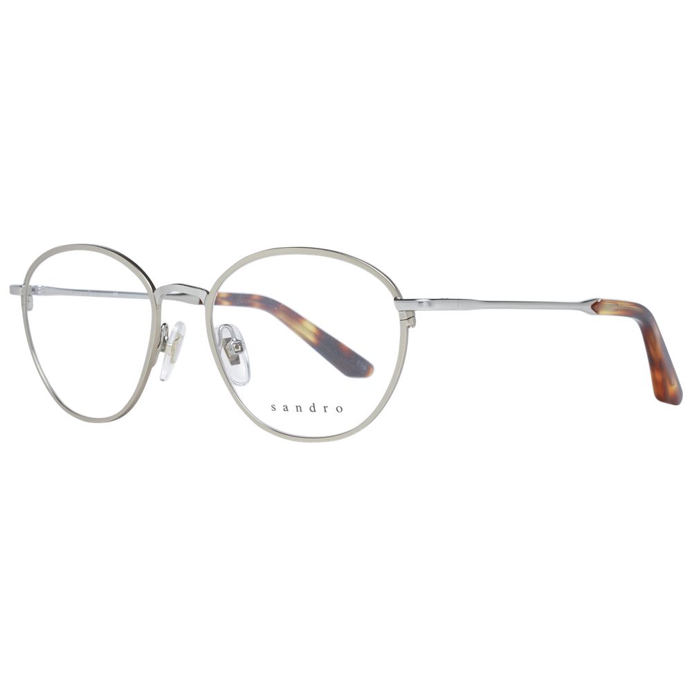 Sandro silver stainless steel glasses frames with sleek design and clear lenses, showcasing modern eyewear style.
