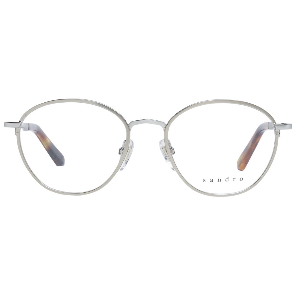 Sandro silver stainless steel glasses frames with sleek, modern design and clear lenses, showcasing stylish eyewear for everyday wear.