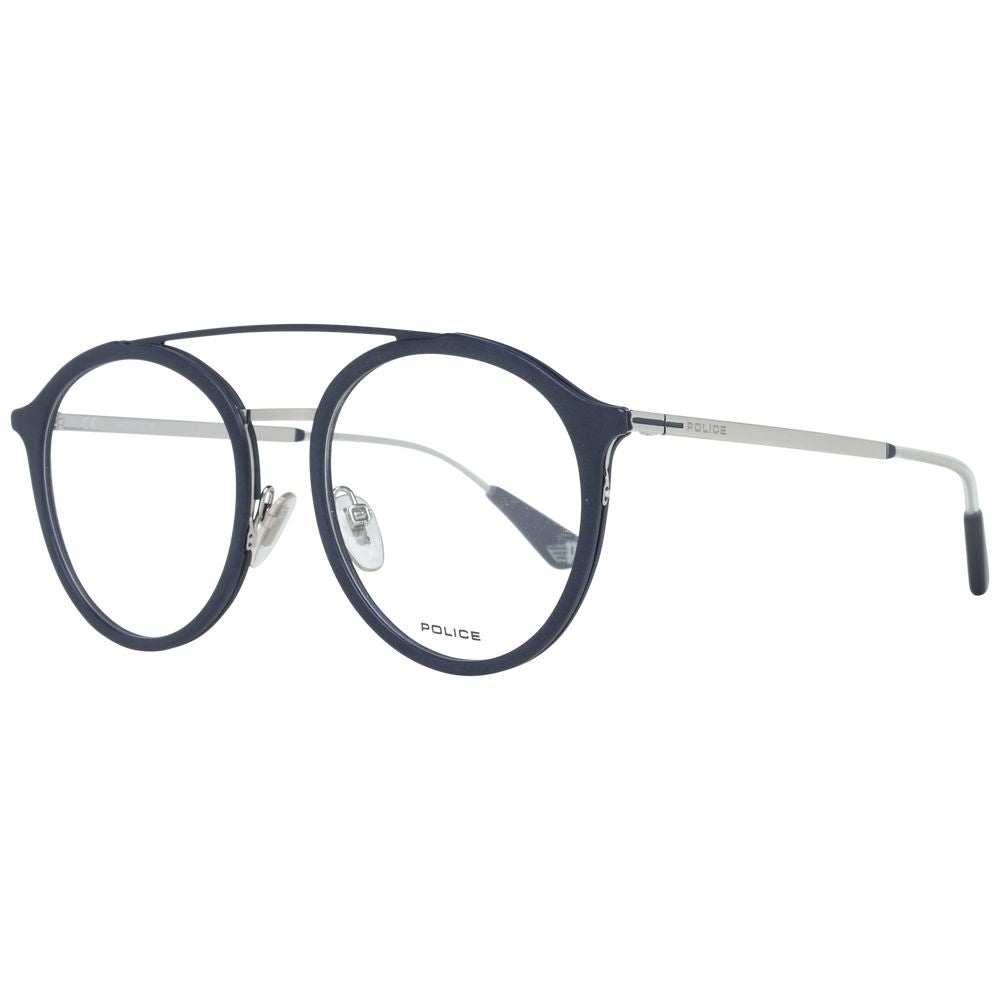 Police gray metal and plastic glasses frames with clear lenses, featuring a sleek, modern design.