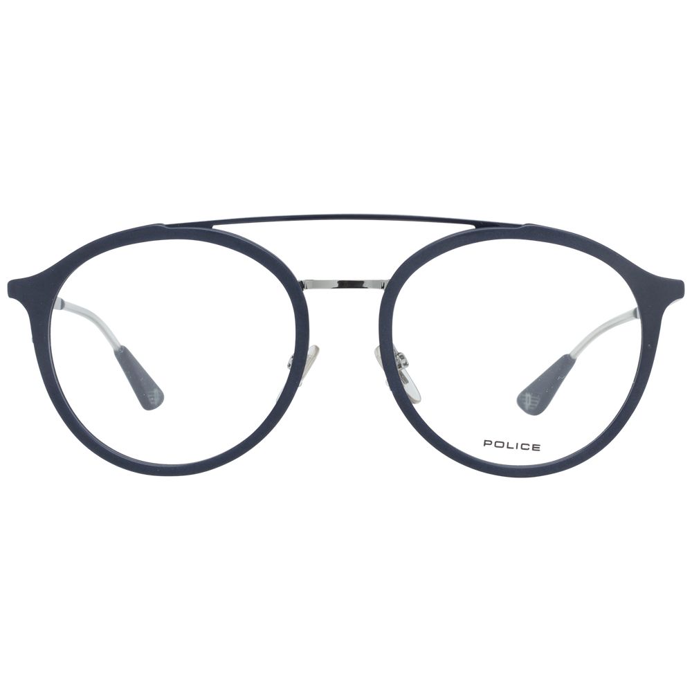 Police gray metal and plastic glasses frames with clear lenses, showcasing a sleek and modern design.