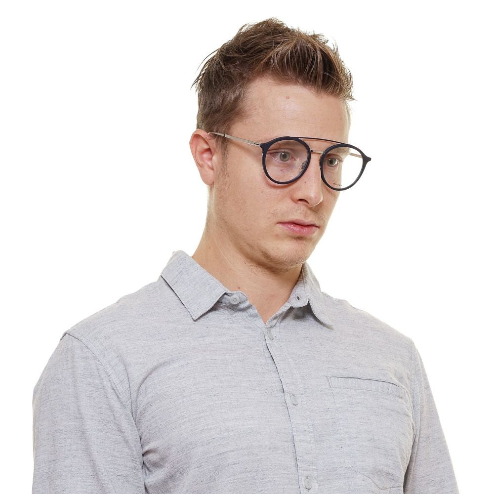 Police gray metal and plastic glasses frames with clear lenses, modern design and sleek style.
