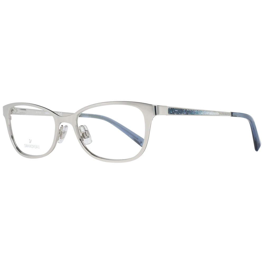 Swarovski silver metal glasses frames with sleek design and clear lenses, showcasing elegant craftsmanship.
