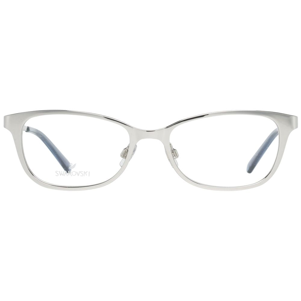 Elegant Swarovski silver metal eyeglass frames with clear glass lenses, featuring a sleek and modern design.