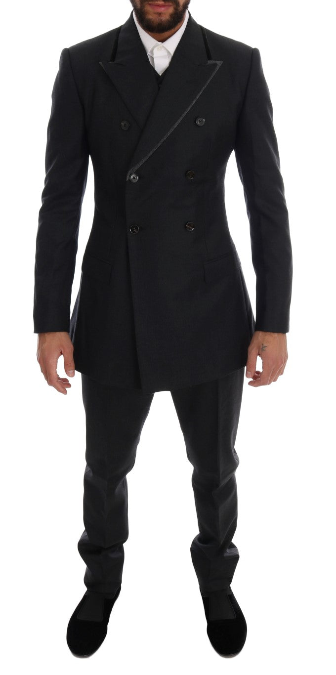 Dolce & Gabbana Gray Wool Double Breasted 3 Piece Suit Dolce & Gabbana