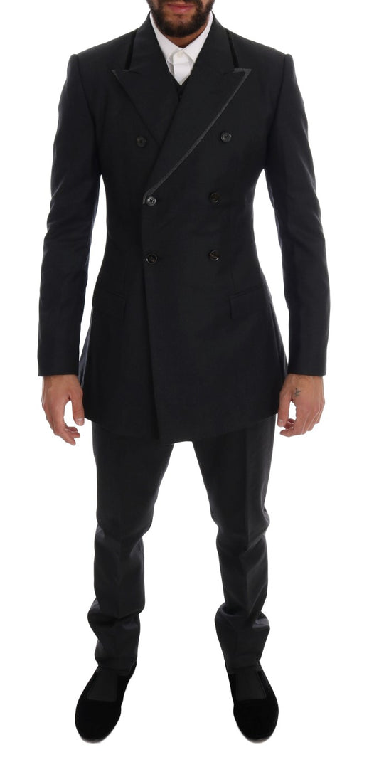 Dolce & Gabbana Gray Wool Double Breasted 3 Piece Suit Dolce & Gabbana
