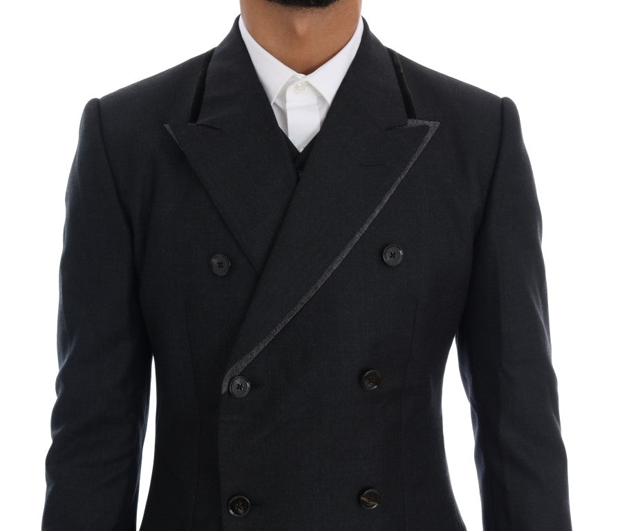 Dolce & Gabbana Gray Wool Double Breasted 3 Piece Suit Dolce & Gabbana