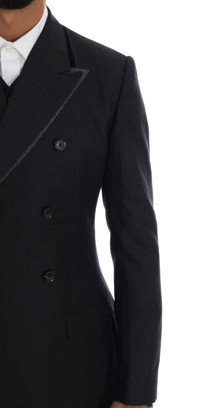 Dolce & Gabbana Gray Wool Double Breasted 3 Piece Suit Dolce & Gabbana