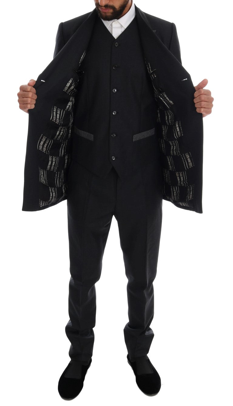 Dolce & Gabbana Gray Wool Double Breasted 3 Piece Suit Dolce & Gabbana