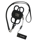 Dolce & Gabbana Black Calfskin Leather DG Logo Coin Purse Lanyard Wallet - Eljoys Fashion 