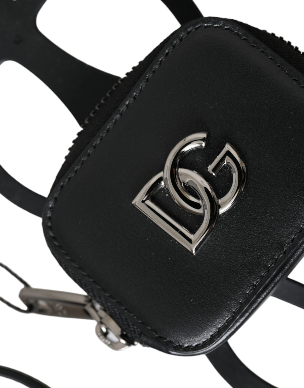 Dolce & Gabbana Black Calfskin Leather DG Logo Coin Purse Lanyard Wallet - Eljoys Fashion 