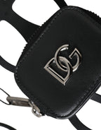 Dolce & Gabbana Black Calfskin Leather DG Logo Coin Purse Lanyard Wallet - Eljoys Fashion 