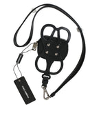 Dolce & Gabbana Black Calfskin Leather DG Logo Coin Purse Lanyard Wallet - Eljoys Fashion 