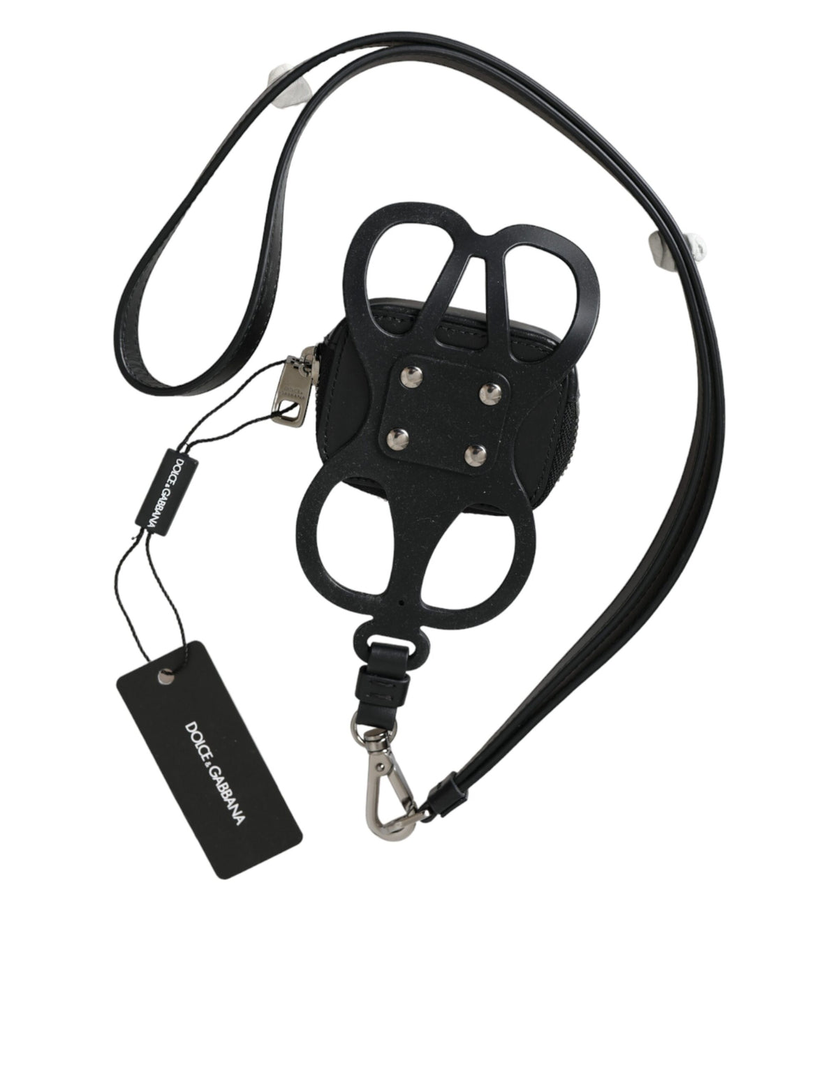 Dolce & Gabbana Black Calfskin Leather DG Logo Coin Purse Lanyard Wallet - Eljoys Fashion 