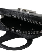 Dolce & Gabbana Black Calfskin Leather DG Logo Coin Purse Lanyard Wallet - Eljoys Fashion 