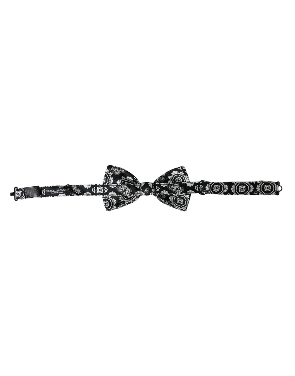 Dolce & Gabbana Black White Printed Adjustable Neck Men Bow Tie - Eljoys Fashion 
