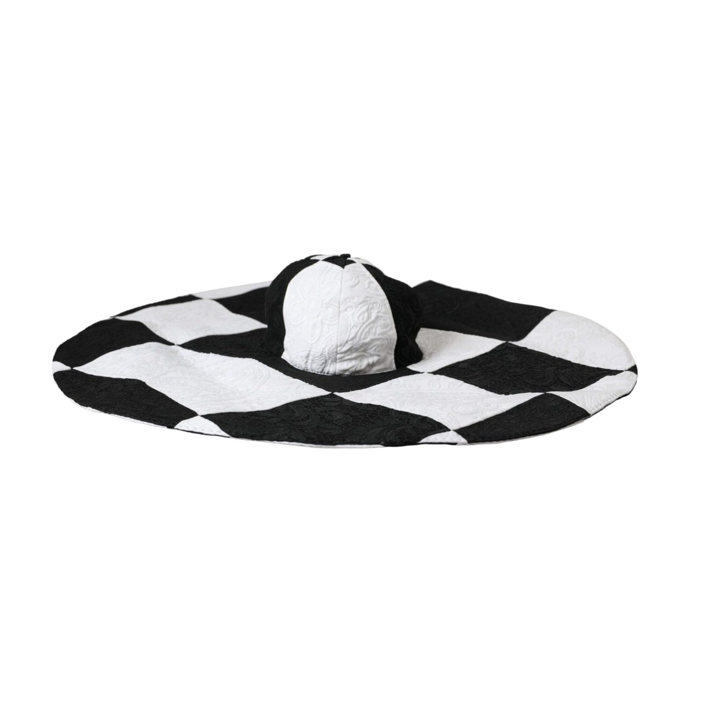 Dolce & Gabbana Black White Checkered Wide Brim Floppy Hat