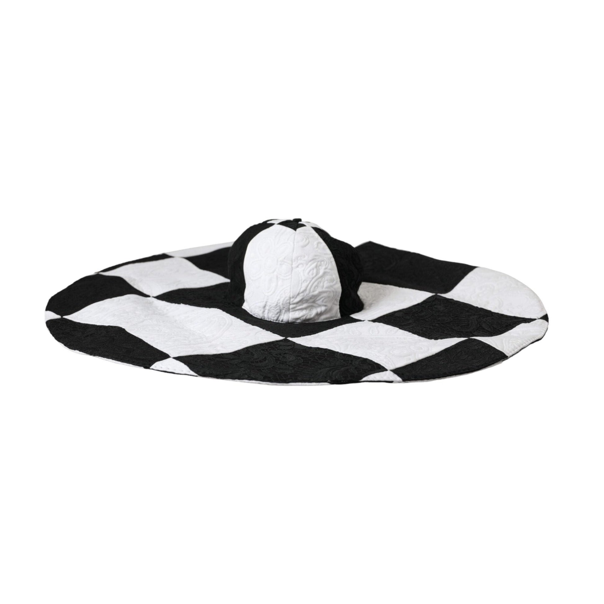 Dolce & Gabbana Black White Checkered Wide Brim Floppy Hat