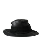 Dolce & Gabbana Black Leather DG Coin Crystal Wide Brim Hat - Eljoys Fashion 