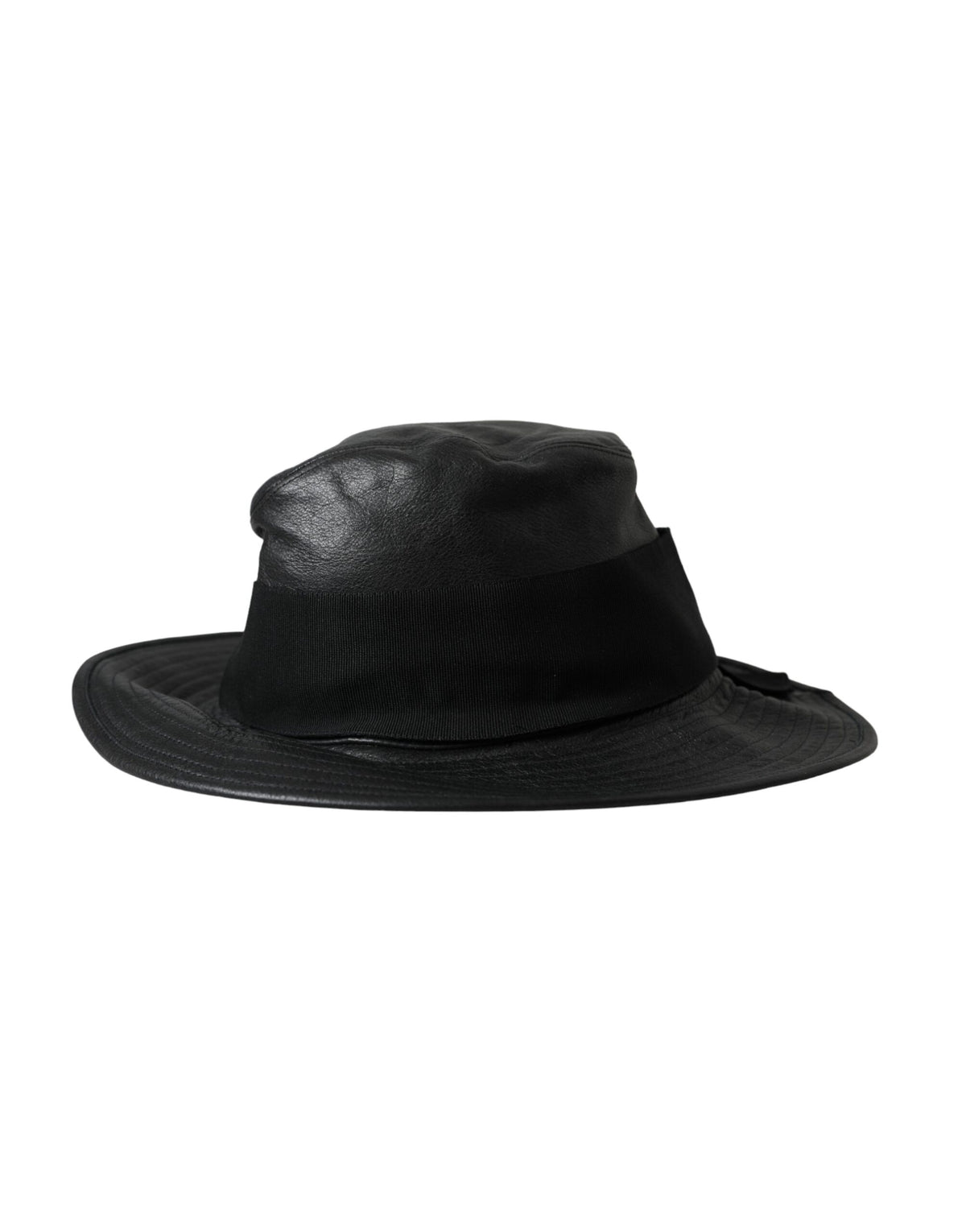 Dolce & Gabbana Black Leather DG Coin Crystal Wide Brim Hat - Eljoys Fashion 