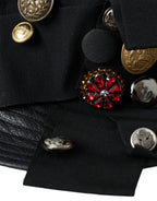Dolce & Gabbana Black Leather DG Coin Crystal Wide Brim Hat - Eljoys Fashion 