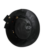 Dolce & Gabbana Black Leather DG Coin Crystal Wide Brim Hat - Eljoys Fashion 