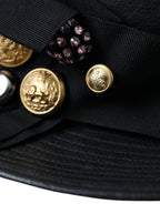 Dolce & Gabbana Black Leather DG Coin Crystal Wide Brim Hat - Eljoys Fashion 