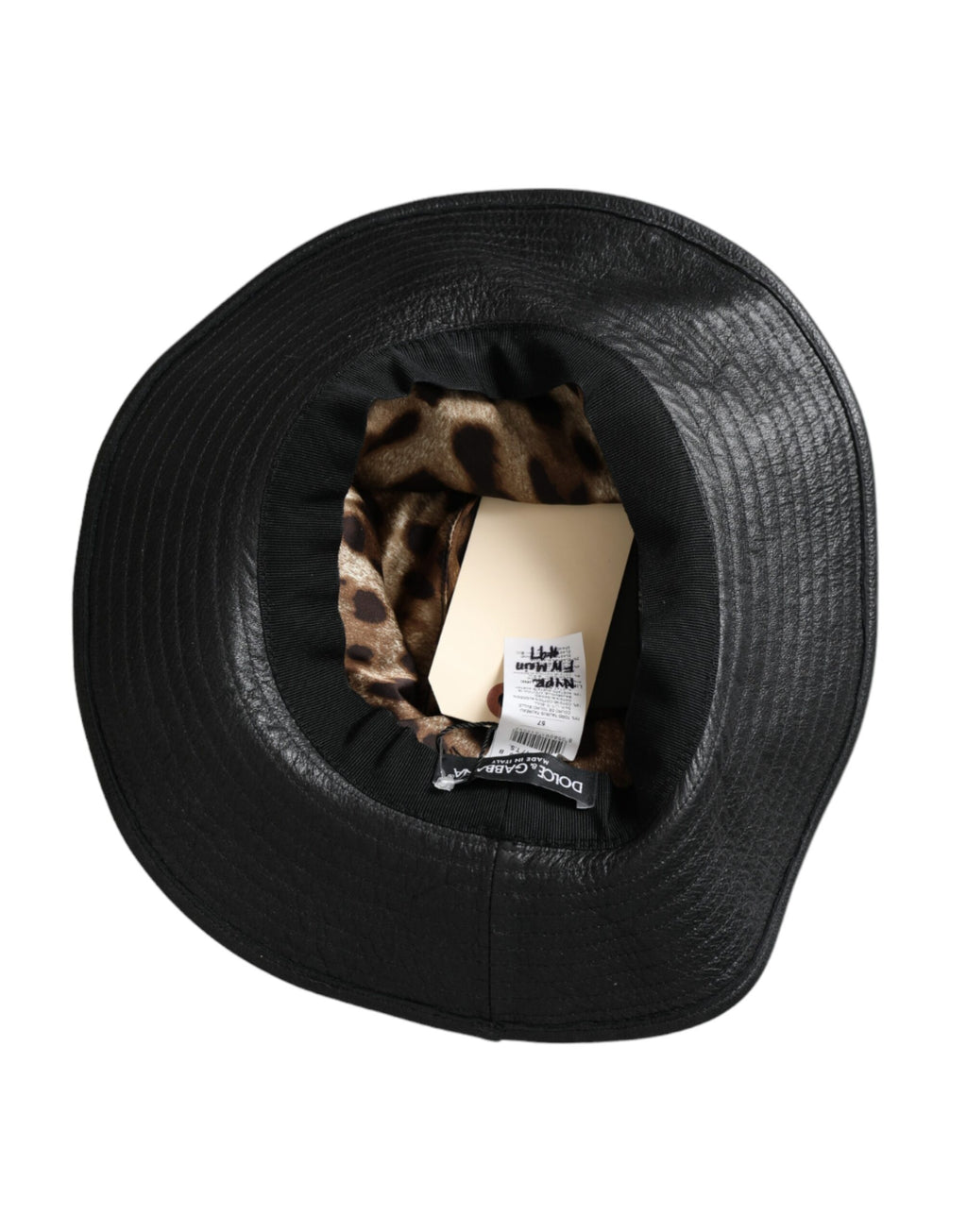 Dolce & Gabbana Black Leather DG Coin Crystal Wide Brim Hat - Eljoys Fashion 